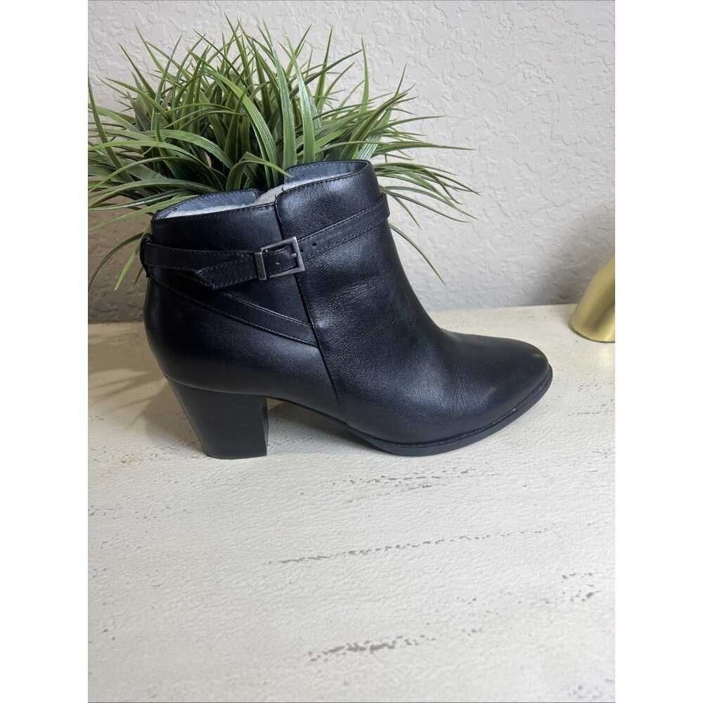 VIONIC Black Leather Zip Bootie Wood Stack Heel Size 11 - Picture 6 of 14